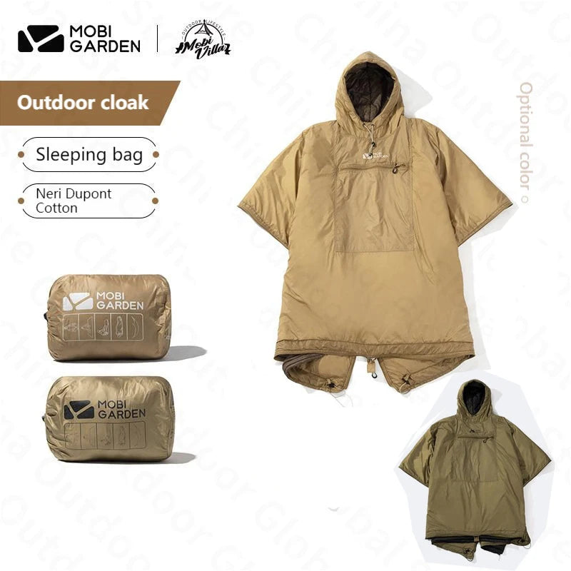 MOBI GARDEN Camping Wearable Cloak With Cap 680g Ultralight Cotton Sleeping Bag Multifunction Outdoor Warm Quilt Clothes ZY