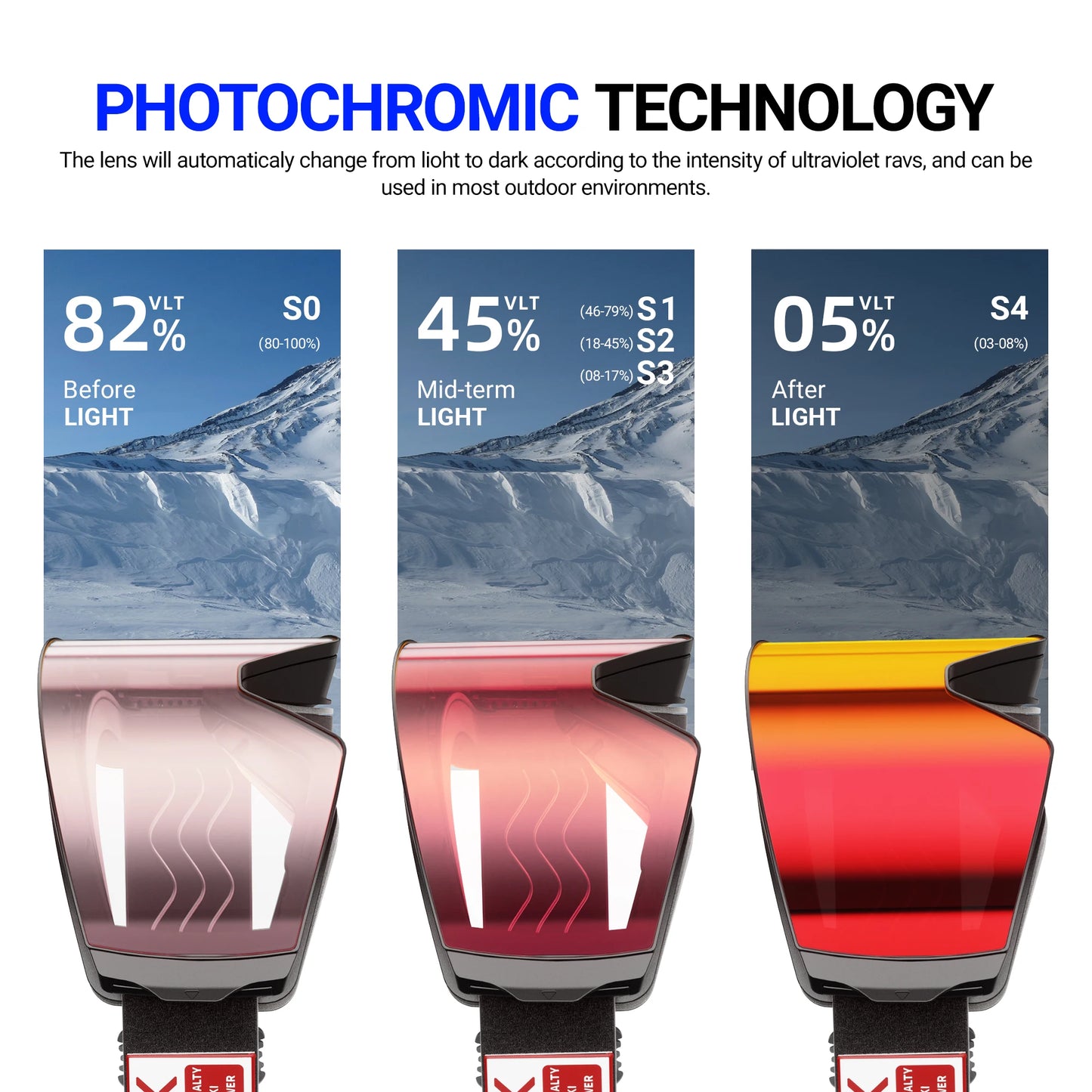 KAPVOE New Outdoor Photochromic Ski Goggles Winter Snow Sports for Unisex Snow Glasses UV400 Anti-fog Magnetic Snowboard Glasses