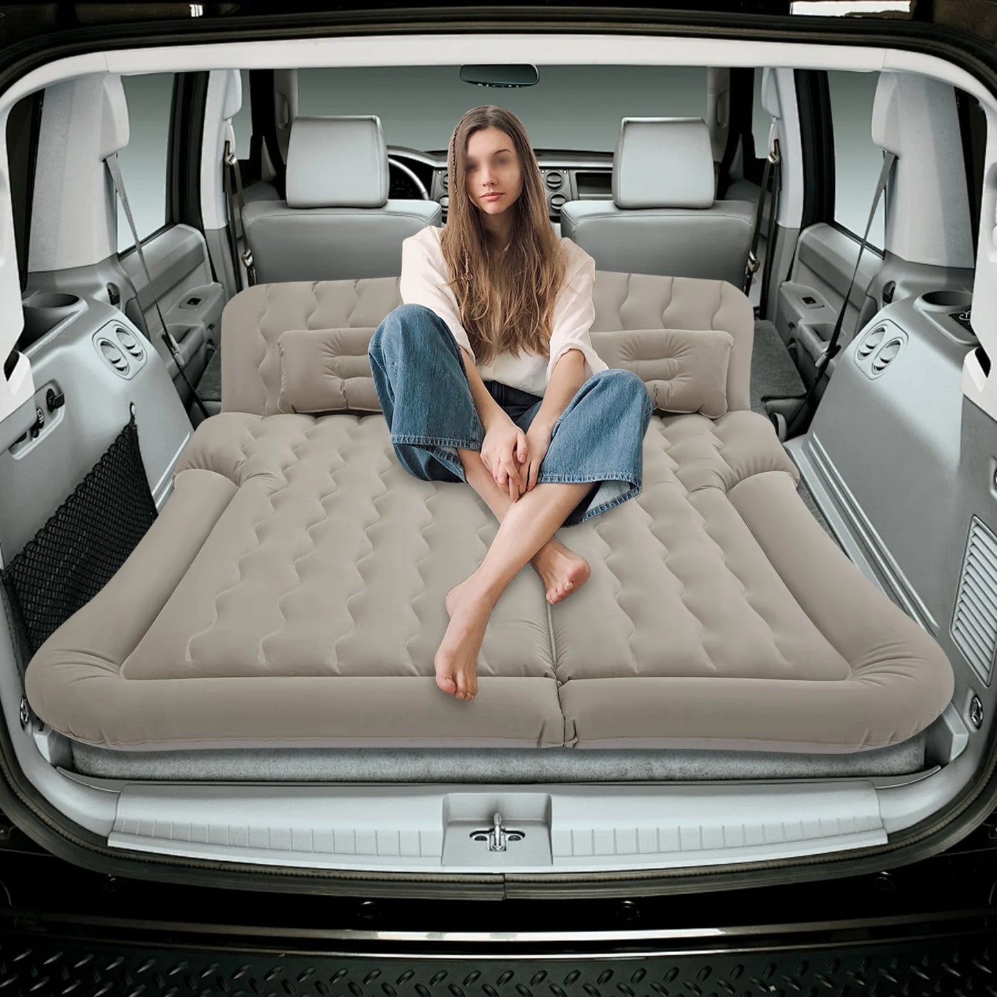 5.71×4.13ft Car Inflatable Air Bed, 75W Electric Pump Supported Air Mattress, 300kg Load Bearing With 6 Air Openings For SUVs & Off-Road Vehicles