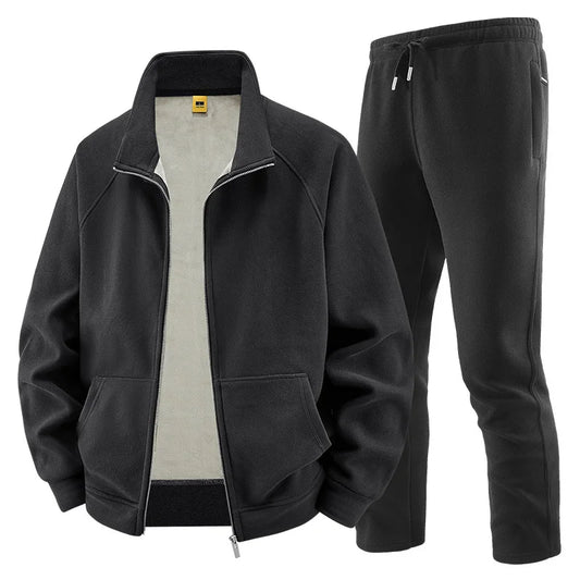 Thick Sets Brand Casual Men's Sets Cashmere Tracksuit Outdoors Fleece Track Suits Jacket + Pant Warm Fur Winter Men's Sweatshirt