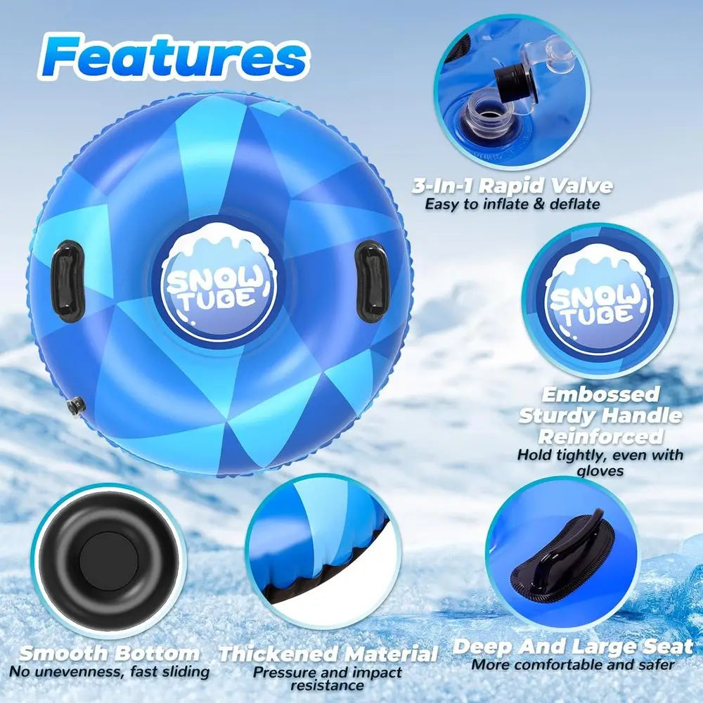 Inflatable Snow Tubes for Kids & Adults - Heavy-Duty Sleds with Handles for Winter Fun & Family Activities