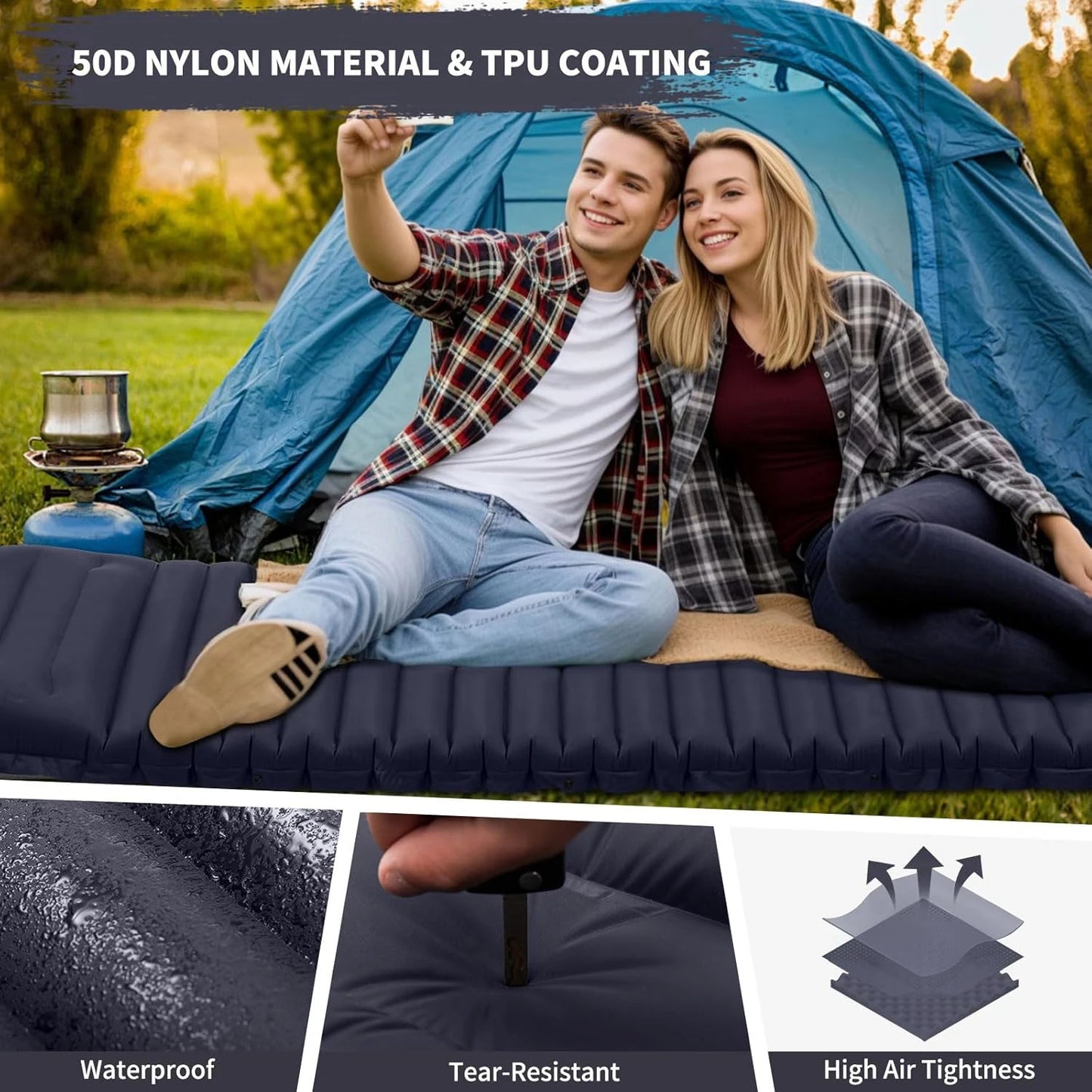 Extra Thick 4 Inch Camping Sleeping Pad Outdoor Camping Self-Inflating Mats Spliceable Hiking Fishing Sleeping Pad