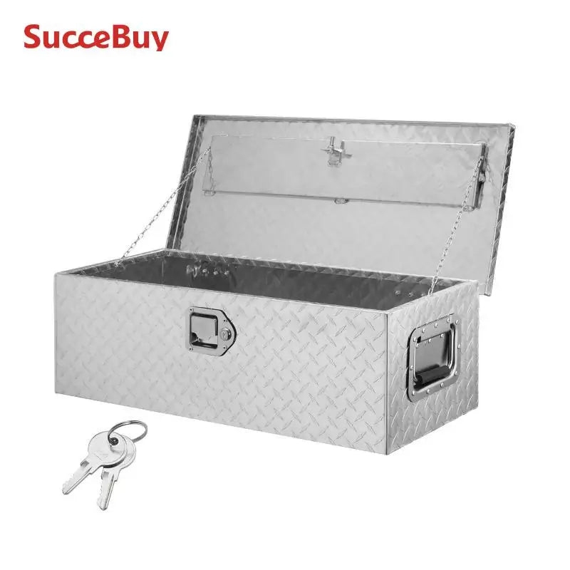 SucceBuy Heavy Duty Aluminum Truck Bed Tool Box Plate Tool Box with Side Handle Lock Keys Storage Tool Box  for PickupTruck Bed