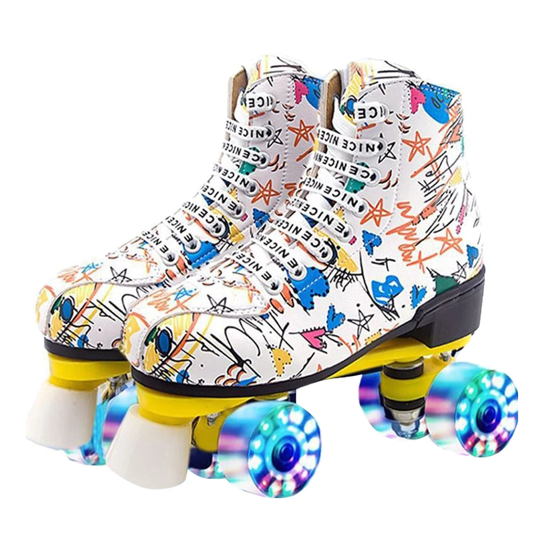 Graffiti Adult Men's Kids Women's Double Row the Skating Shoes Four-Wheel Flash Roller Skates Roller Skates Skating Rink Double