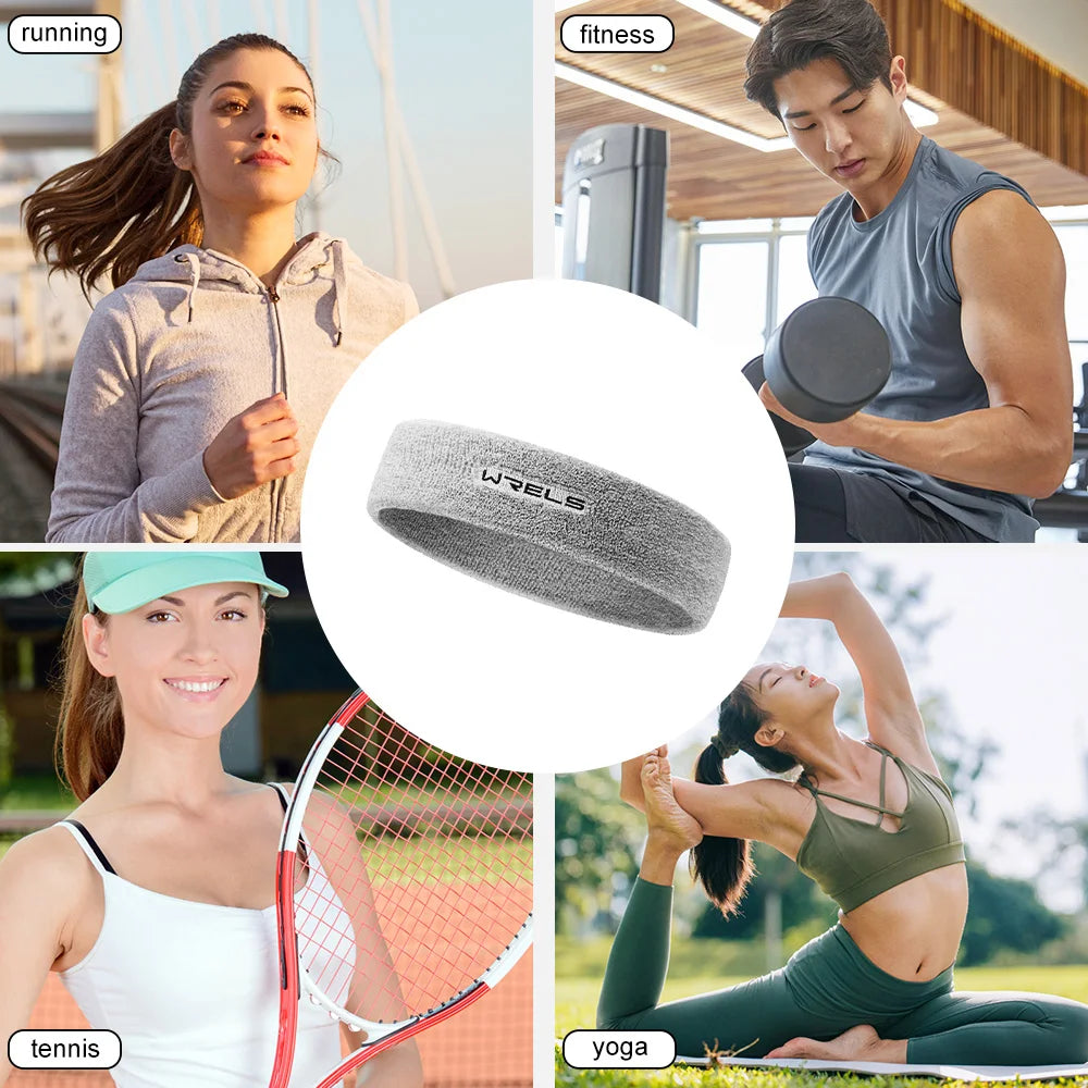 WRELS Sweatbands Sports Moisture Wicking Athletic Cotton Terry Cloth Sweatband Tennis Basketball Running Gym Sports Headband