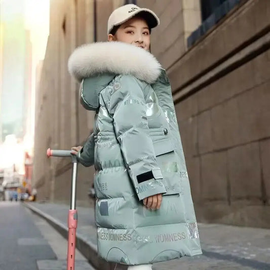 Winter Jacket for Girls Coat Teen Kids Parka Snowsuit Fashion Bright Waterproof Outerwear Children's Clothing 6 8 10 12 14 Years