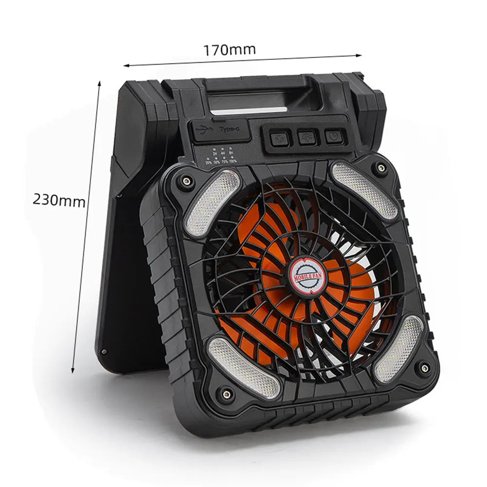 Solar-Powered Camping Fan with LED Light USB Rechargeable   Electric Fan 4 Wind Speeds Solar Outdoor Tent Fan for Emergency