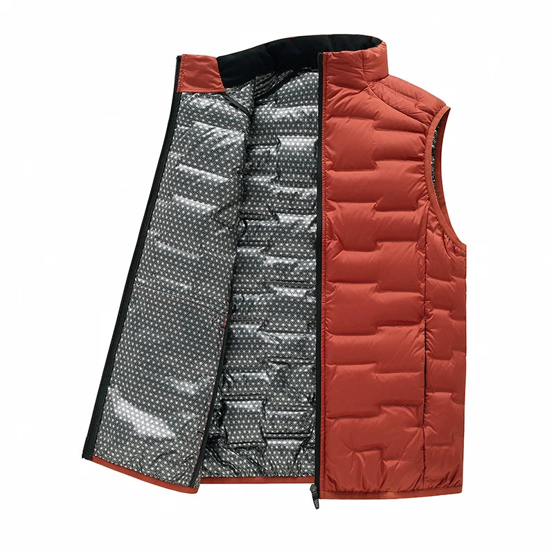 Graphene Down Vests Men Stand Collar Warm Pleated Winter Vests Classic Solid Windproof Sleeveless Waistcoats