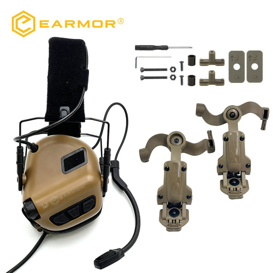 EARMOR Tactical Headset M32 Active Shooting Earmuffs Helmet Headset with Helmet Rail Adapter DIY Helmet Mount Headset