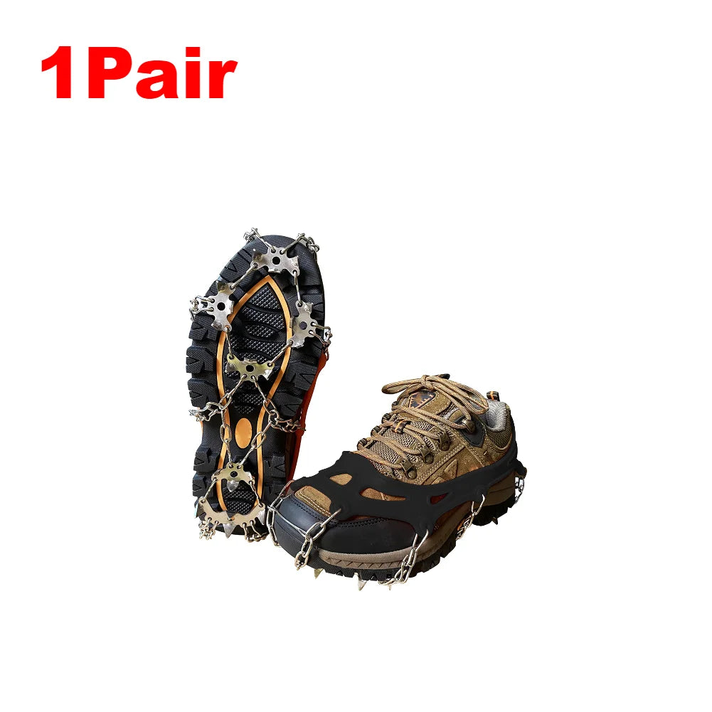 1/2Pair 19 Teeth Spikes Crampons Anti Slip Traction Ice Cleats Chain Claws Grips for Hiking Climbing Fishing Walking Shoes Boots