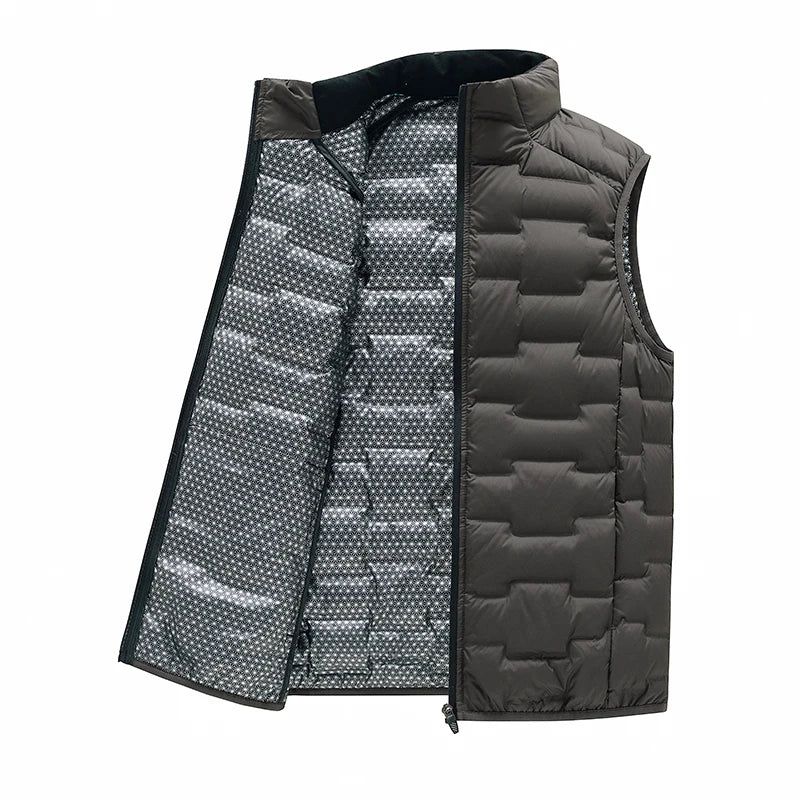 Graphene Down Vests Men Stand Collar Warm Pleated Winter Vests Classic Solid Windproof Sleeveless Waistcoats