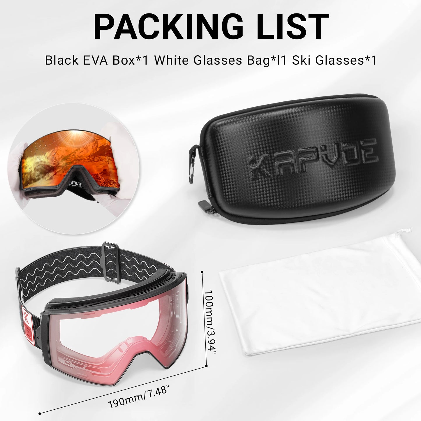 KAPVOE New Outdoor Photochromic Ski Goggles Winter Snow Sports for Unisex Snow Glasses UV400 Anti-fog Magnetic Snowboard Glasses