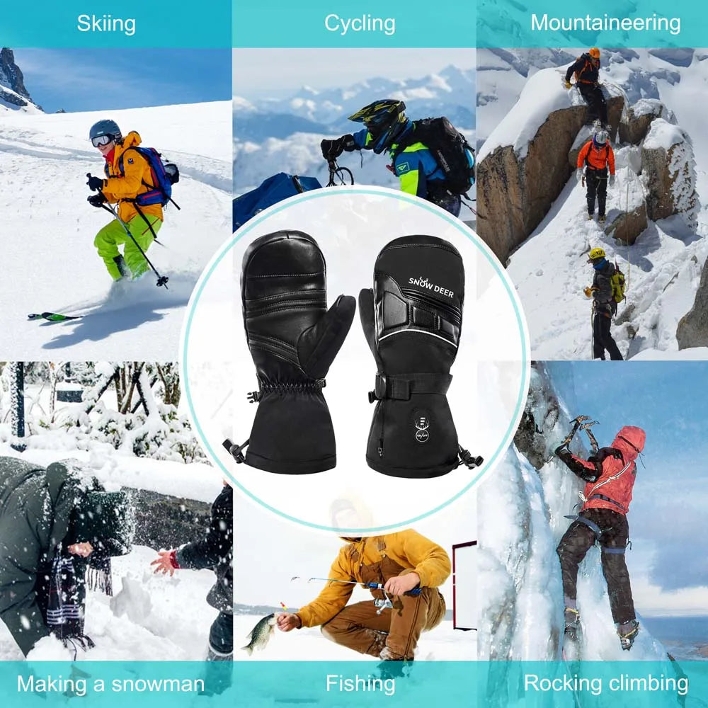 Moto Snowboard Rechargeable Electric Heated Skiing Gloves Leather Heating Gloves With Battery Winter Mittens For Women Men 2022