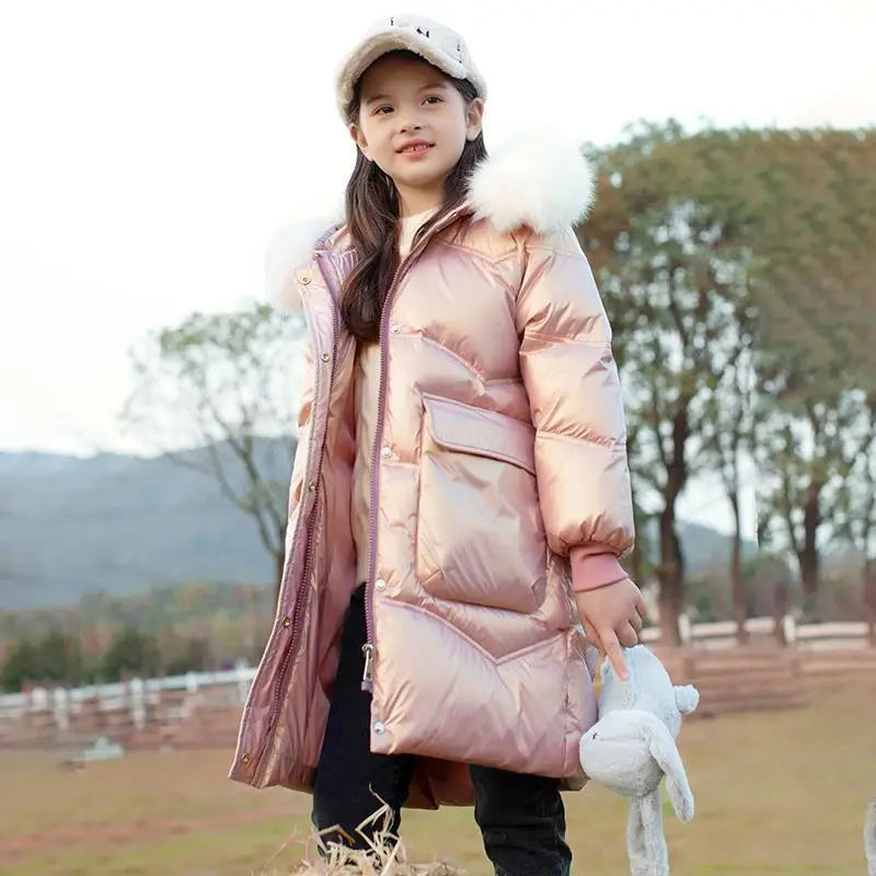 Winter Jacket for Girls Coat Teen Kids Parka Snowsuit Fashion Bright Waterproof Outerwear Children's Clothing 6 8 10 12 14 Years