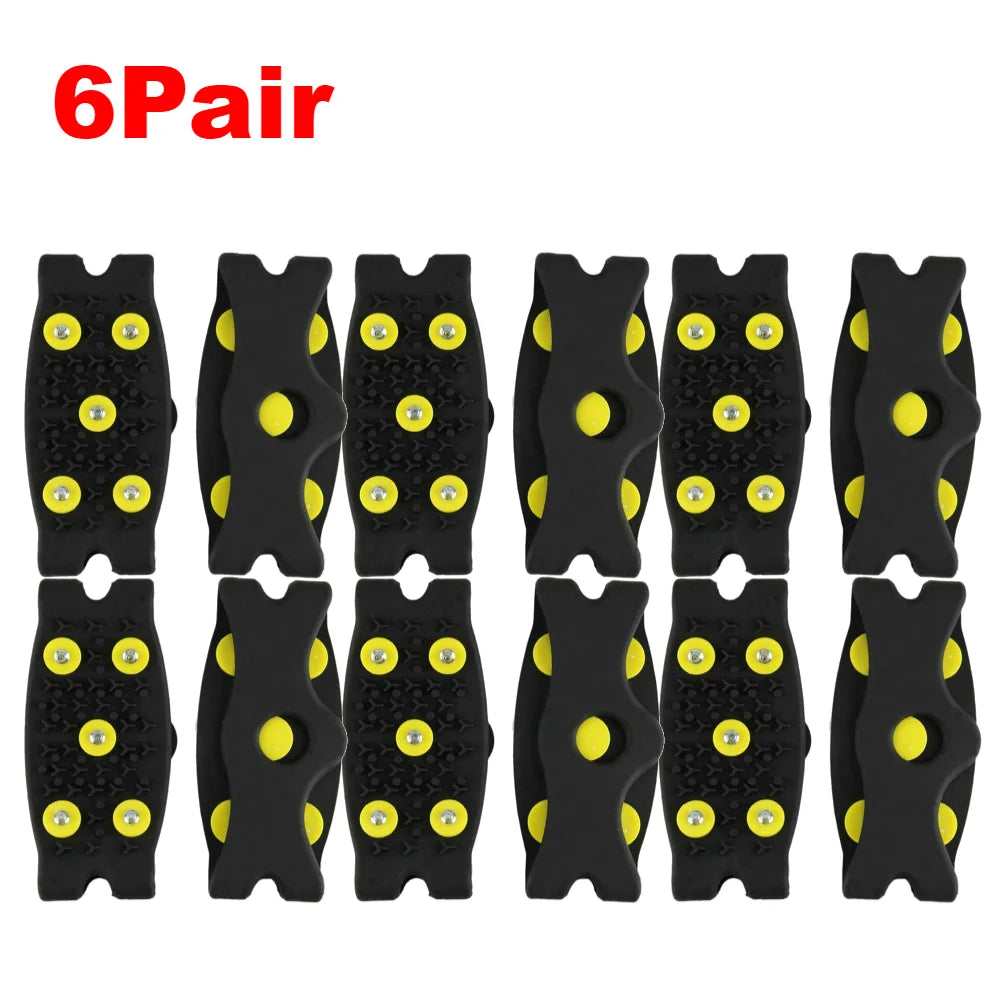 1-10Pair 5-Stud Anti Slip Crampons Snow Claw Shoe Covers Chain Spikes for Winter Walking Hiking Climbing Mountaineering Sports
