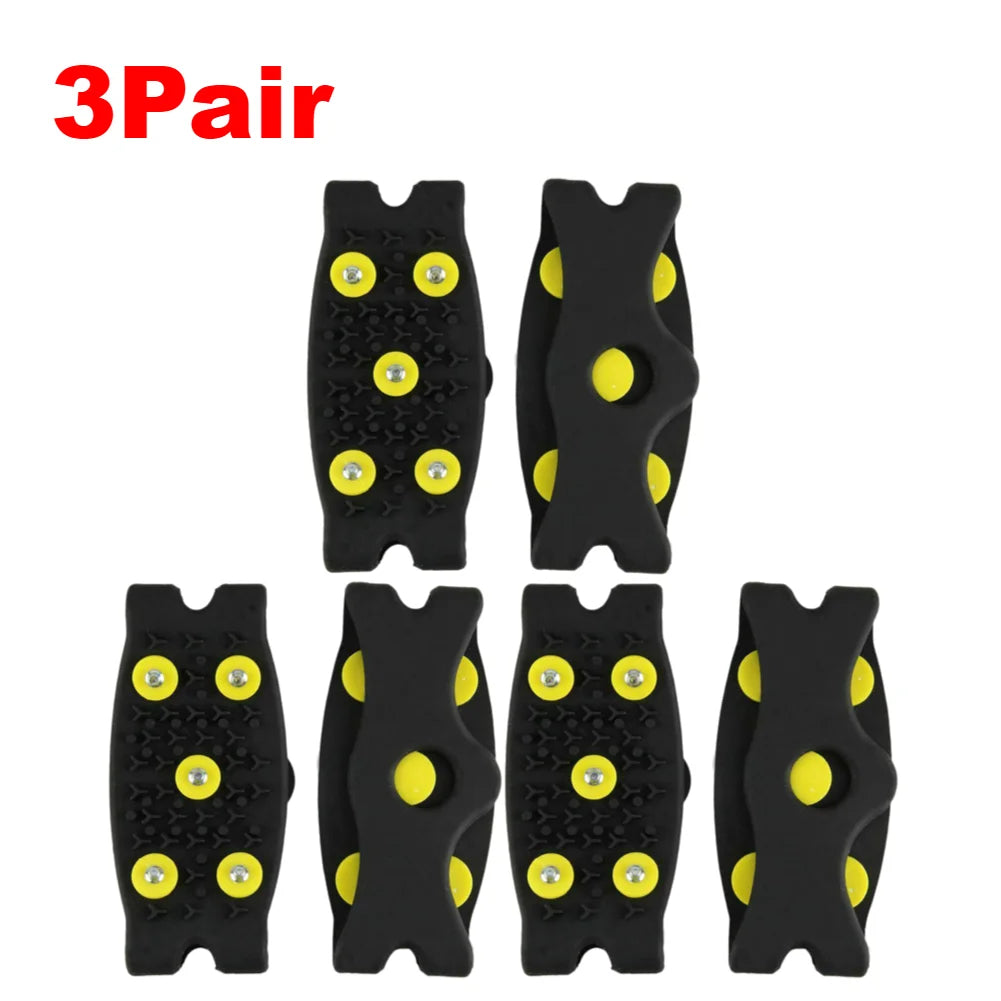 1-10Pair 5-Stud Anti Slip Crampons Snow Claw Shoe Covers Chain Spikes for Winter Walking Hiking Climbing Mountaineering Sports