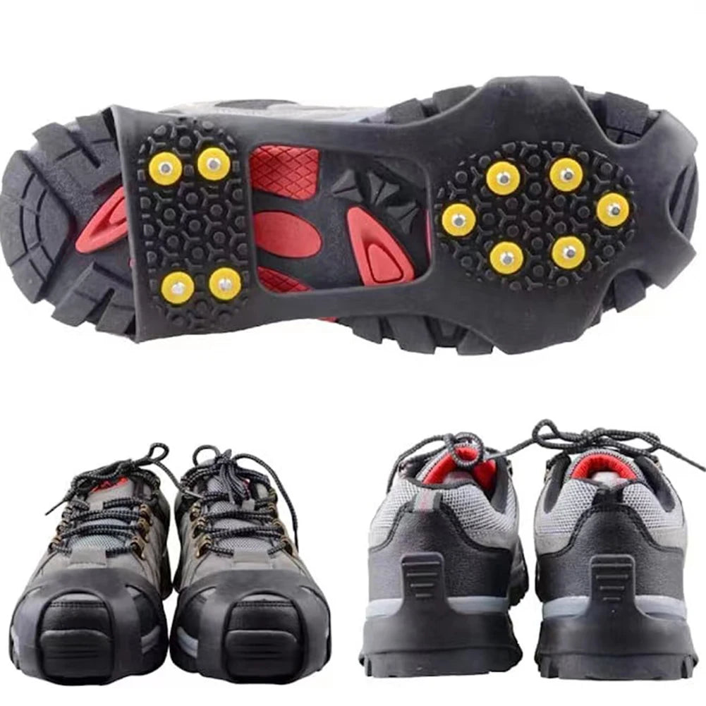 1Pair 10 Teeth Snow Ice Claw Climbing Anti-Slip Ice Grips Shoe Spikes Crampon Cleats Sport Shoes Cover for Walking Hiking Boots
