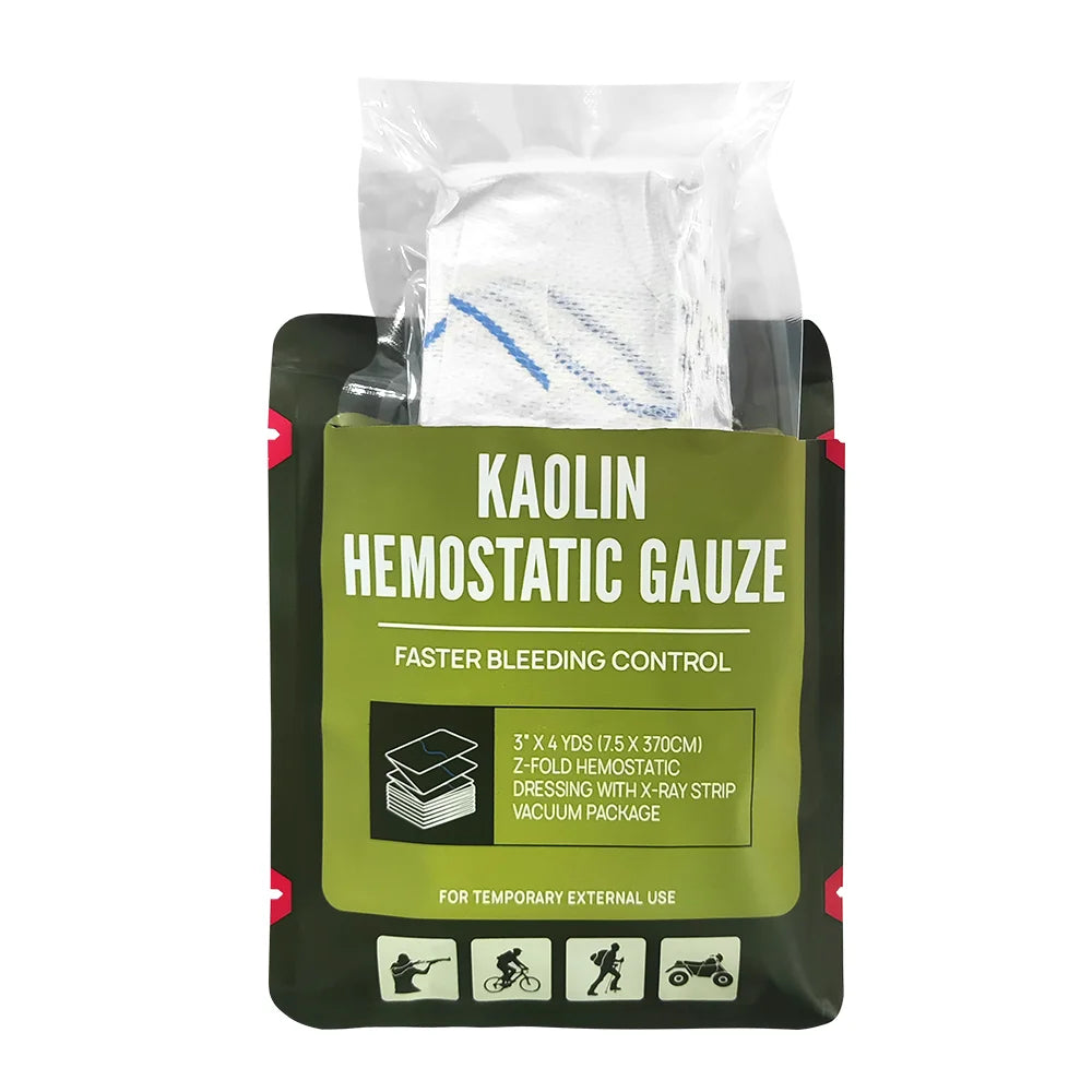 Hemostatic Kaolin Gauze Combat Emergency Trauma Z-Fold Soluble For Ifak Tactical First Aid Kit Wound Dressing