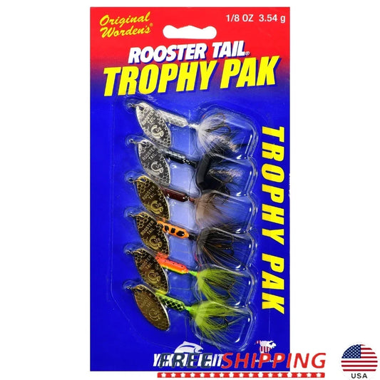Rooster Tail Spinner Fishing Lure Kit Assorted Colors 1/8 oz 6 Count Ideal Trophy Fishing Freshwater Saltwater