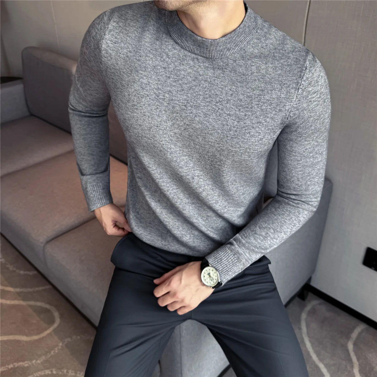 Men Knitted Sweater Winter Keep Warm Round-neck Pullover Solid Casual High Elastic Slim Fit Sweater High Quality Men Clothing