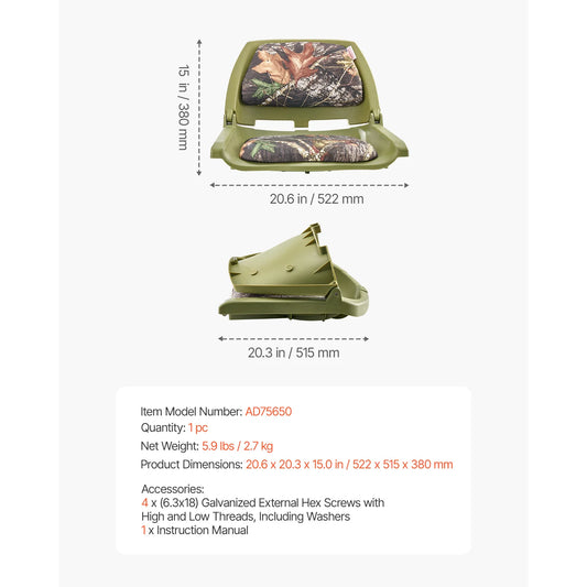 SucceBuy Boat Seat, Low Backrest, Folding Fishing Boat Seat with Thickened Sponge Cushion PP Frame, Flip Up Boat Seat for Yachts