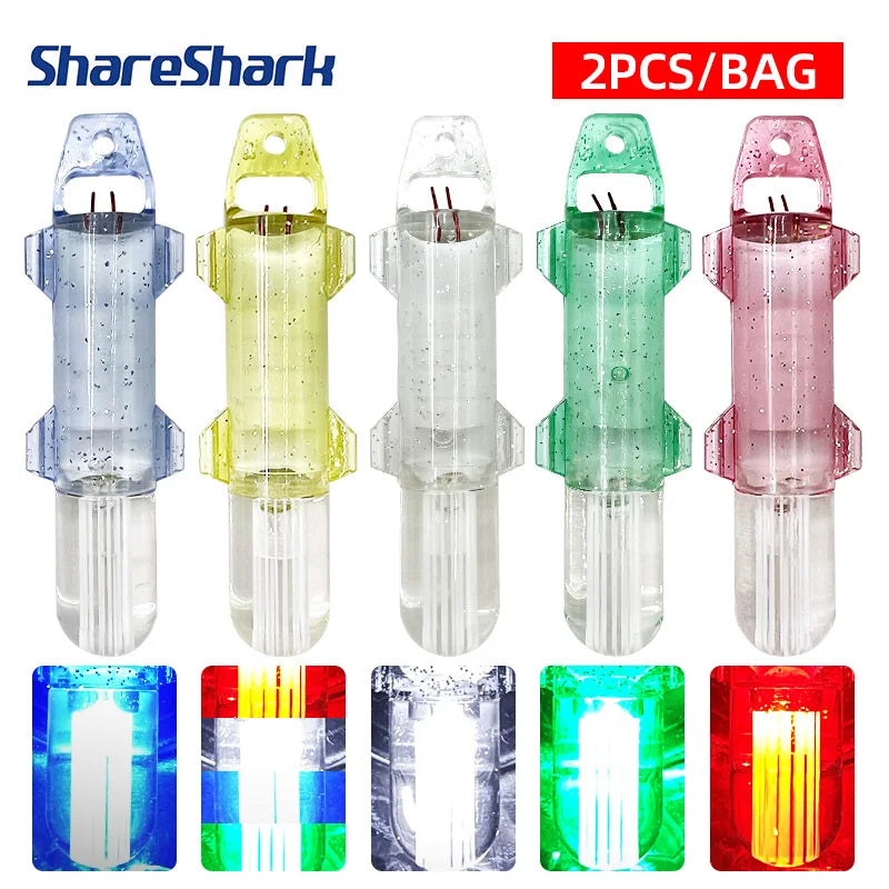 ShareShark 2pcs Fiber Optic Fishing Lure Light Underwater LED light for Attracting Fish Fishing Gear Accessories