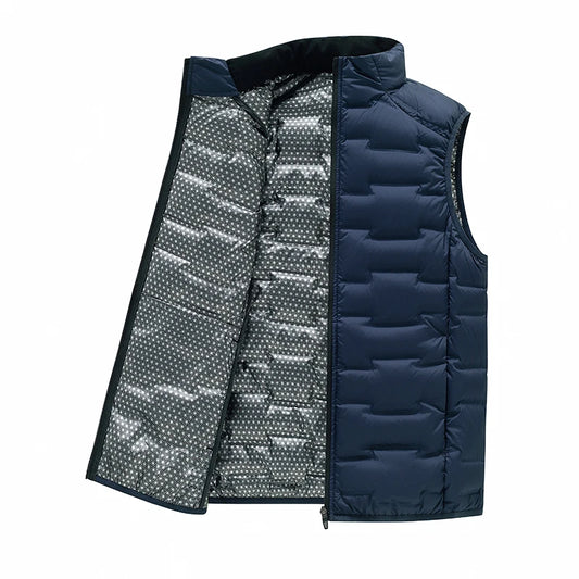 Graphene Down Vests Men Stand Collar Warm Pleated Winter Vests Classic Solid Windproof Sleeveless Waistcoats