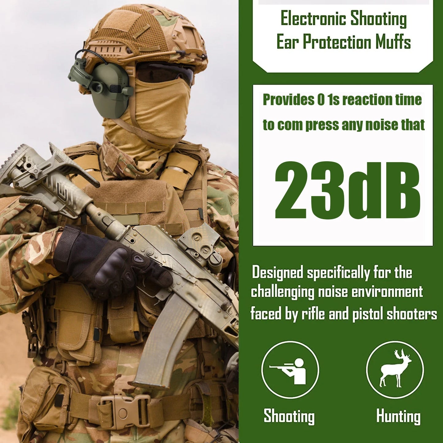 Tactical Headset for Helmet with ARC Rail Helmet Mount Adapters - Noise Canceling Headphones for Shooting & Hunting Earmuffs