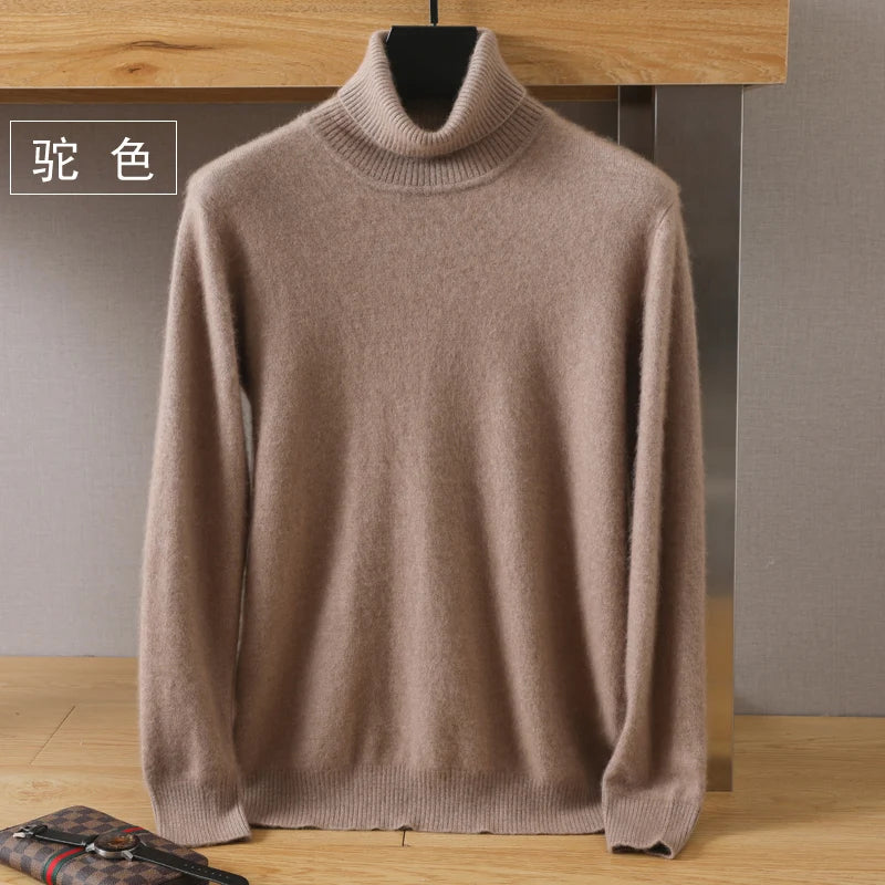 Men's Turtleneck 100% Mink Cashmere Sweater Men 2025 Autumn and Winter Large Size Loose Knitted Sweater Keep Warm Top Men Jumper