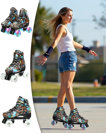 Graffiti Adult Men's Kids Women's Double Row the Skating Shoes Four-Wheel Flash Roller Skates Roller Skates Skating Rink Double