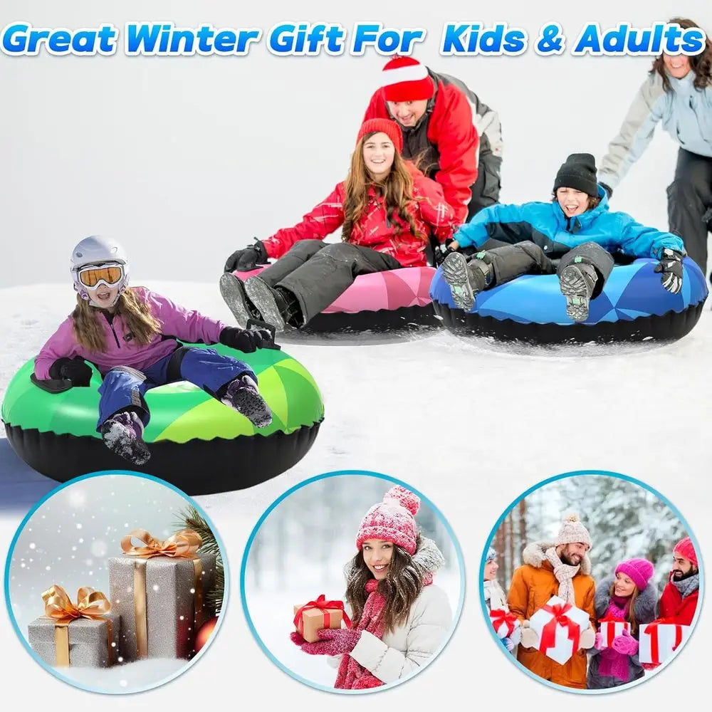 Inflatable Snow Tubes for Kids & Adults - Heavy-Duty Sleds with Handles for Winter Fun & Family Activities