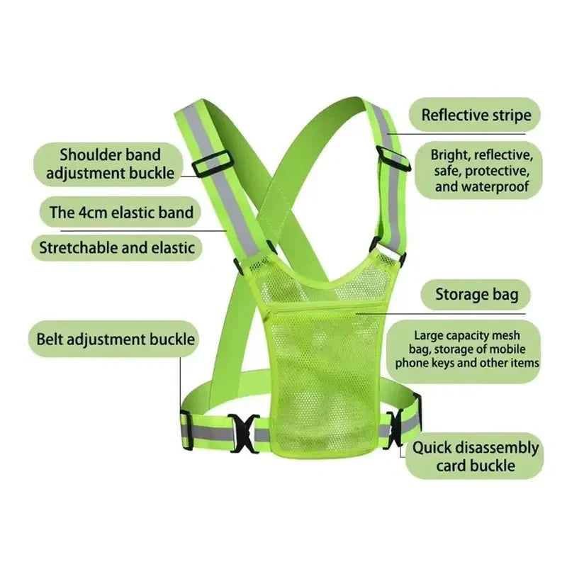 Reflective safety vest Lightweight adjustable elastic vest jacket High-visibility reflective strips，Used for traffic control、Run