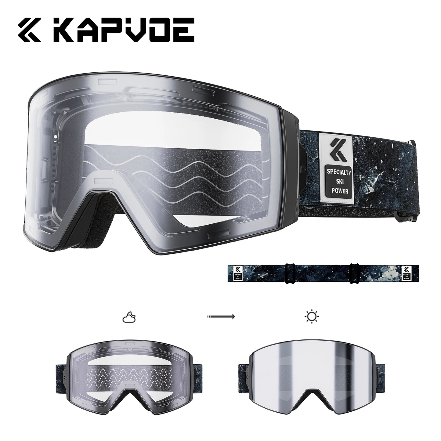 KAPVOE New Outdoor Photochromic Ski Goggles Winter Snow Sports for Unisex Snow Glasses UV400 Anti-fog Magnetic Snowboard Glasses