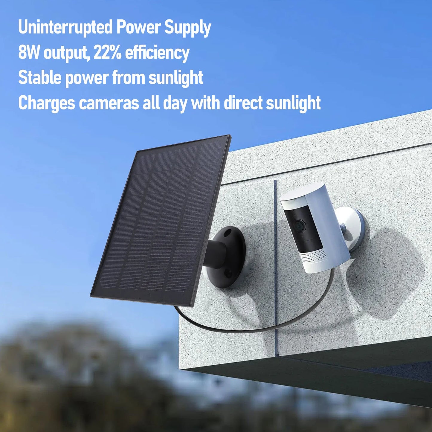 8W IP66 Waterproof Solar Panel for Bird Feeder Camera Doorbell 360° Adjustable Mount USB-C Outdoor Rechargeable Battery Cameras