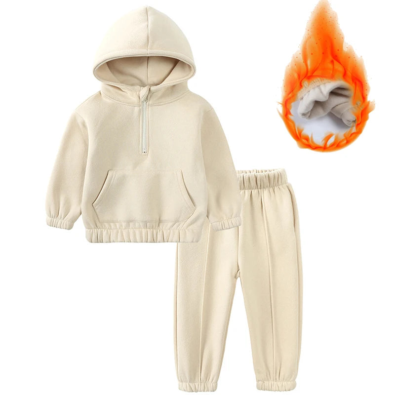 2-12 years old children's clothing winter new boys and girls' fleece sweater suit hooded Plush sportswear children's suit