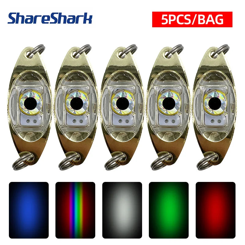 ShareShark 5pcs/bag LED Lure Light Glowing Fishing Bait Attracting Fish Flashlight Underwater Night Fishing Lure Tool