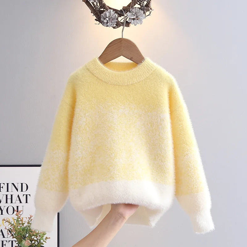 Fall Winter Baby Girls Sweater Bring Heat with Furry Looks Long Sleeve Little Girl Pullovers Jacquared Colorful Knitwear IY07111