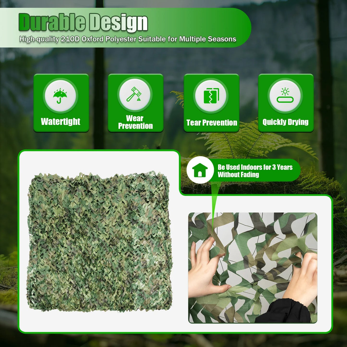 26 X 26 Ft Camouflage Net, Camouflage Netting Hide Cover Net, Woodland Camouflage Net for Camping, Hunting, Outdoor