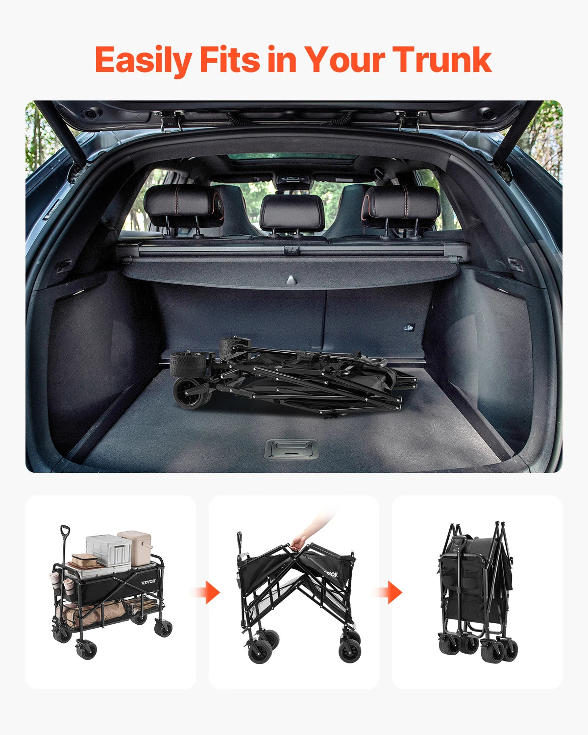 VEVOR Double Decker Wagon Collapsible 300L & 450lbs Heavy Duty Extended Long Garden Cart with All-Terrain Wheels for Camping