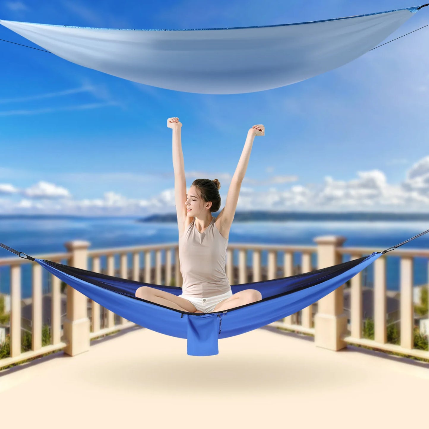 Camping Hammock, 2-in-1 Design 440.9lbs Load-Bearing Capacity Enjoy Relaxing Time for Backpacking Hiking Camping Traveling