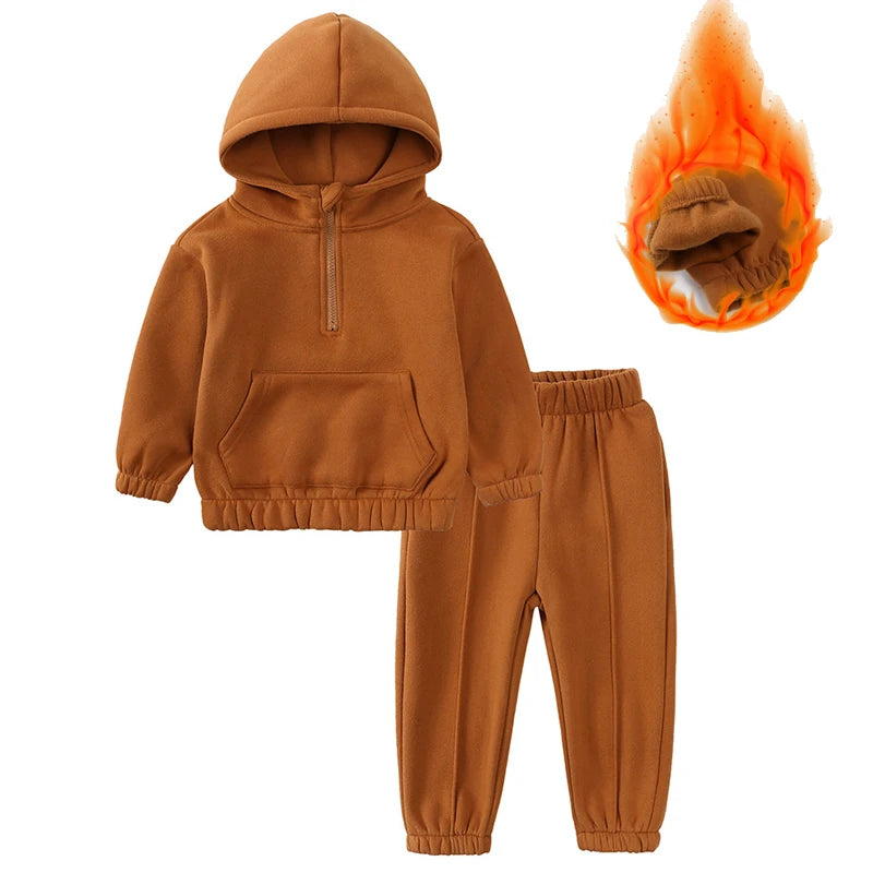 2-12 years old children's clothing winter new boys and girls' fleece sweater suit hooded Plush sportswear children's suit