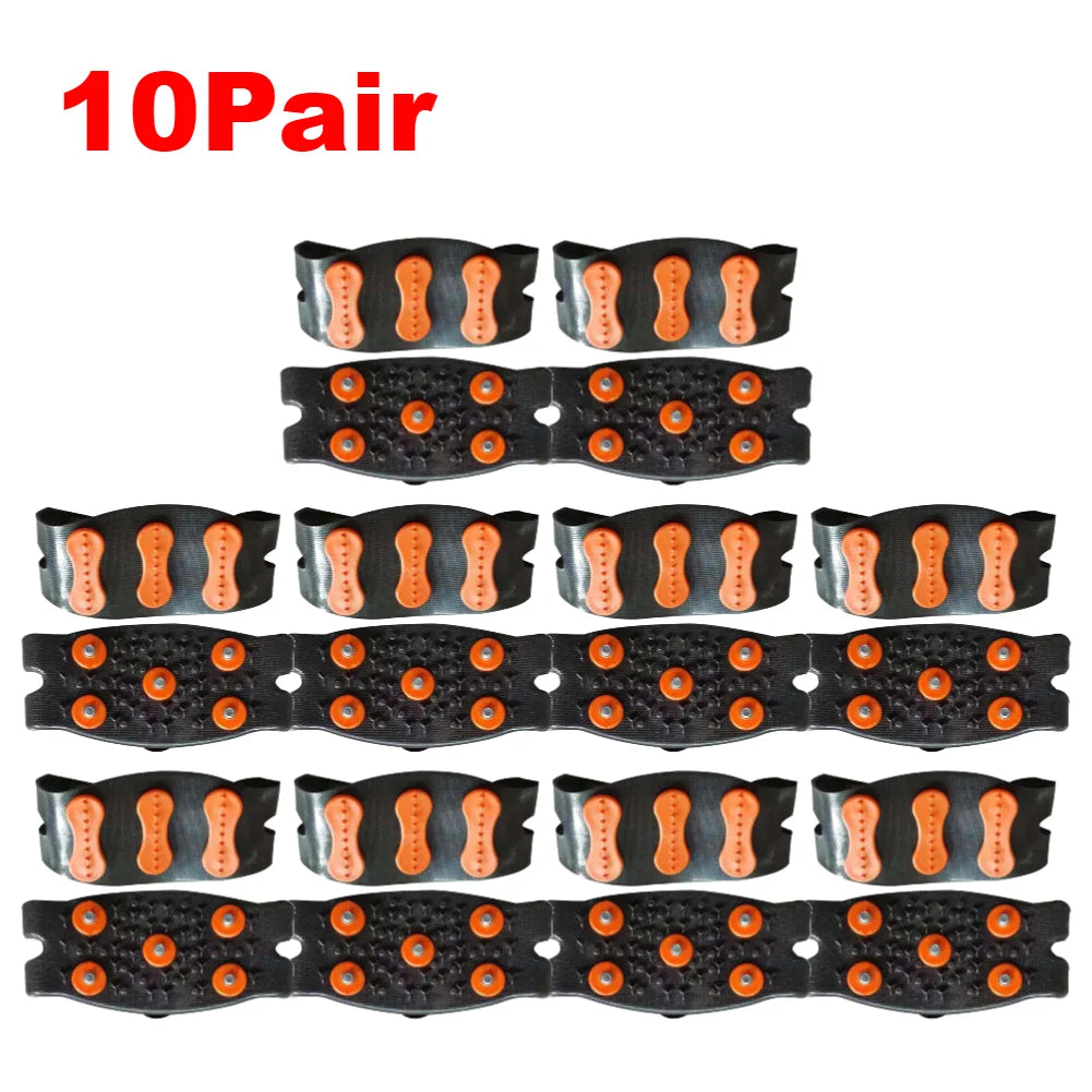 1-10Pair 5-Stud Anti Slip Crampons Snow Claw Shoe Covers Chain Spikes for Winter Walking Hiking Climbing Mountaineering Sports