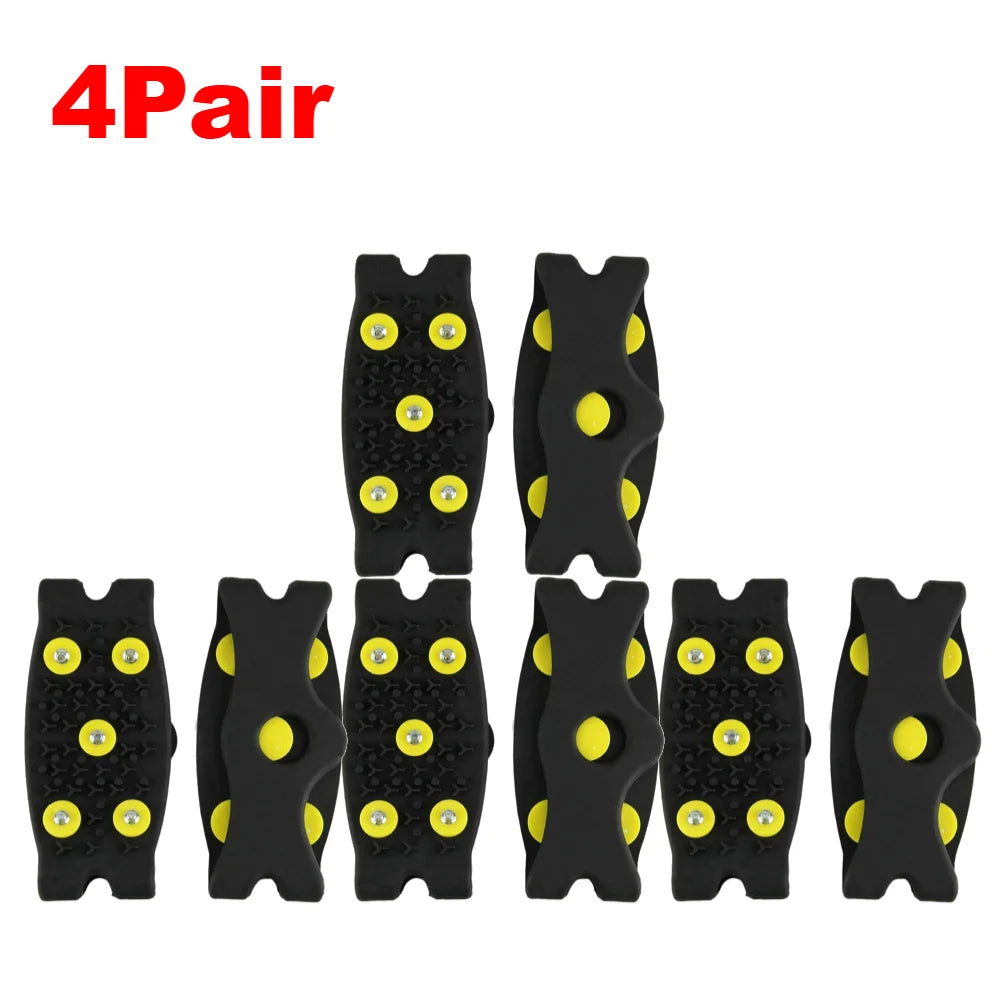 1-10Pair 5-Stud Anti Slip Crampons Snow Claw Shoe Covers Chain Spikes for Winter Walking Hiking Climbing Mountaineering Sports