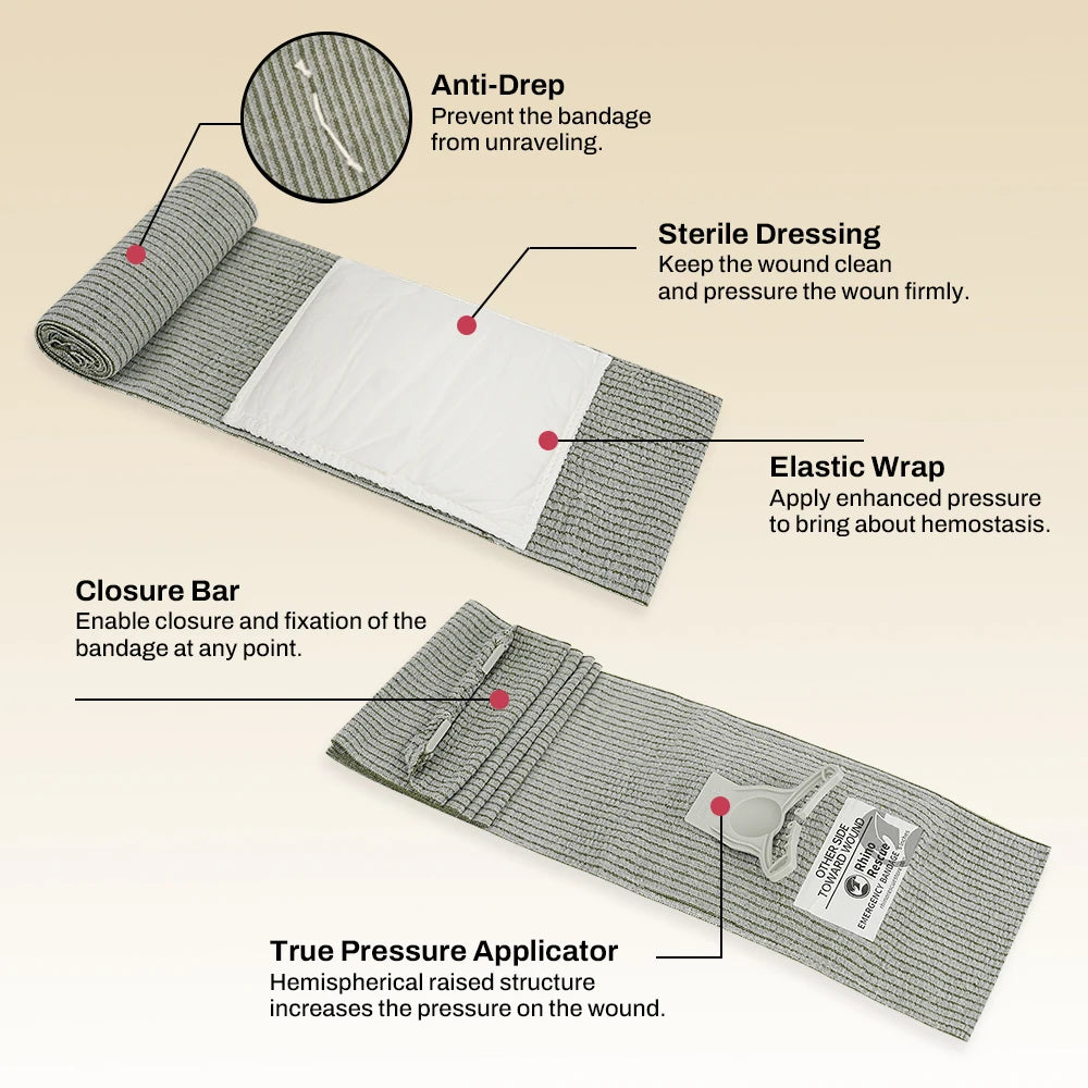 6 Inch Pressure Emergency Bandage, Rhino Rescue Compression Trauma Wound Dressing, Medical Combat  First Aid Kit IFAK Supplies,
