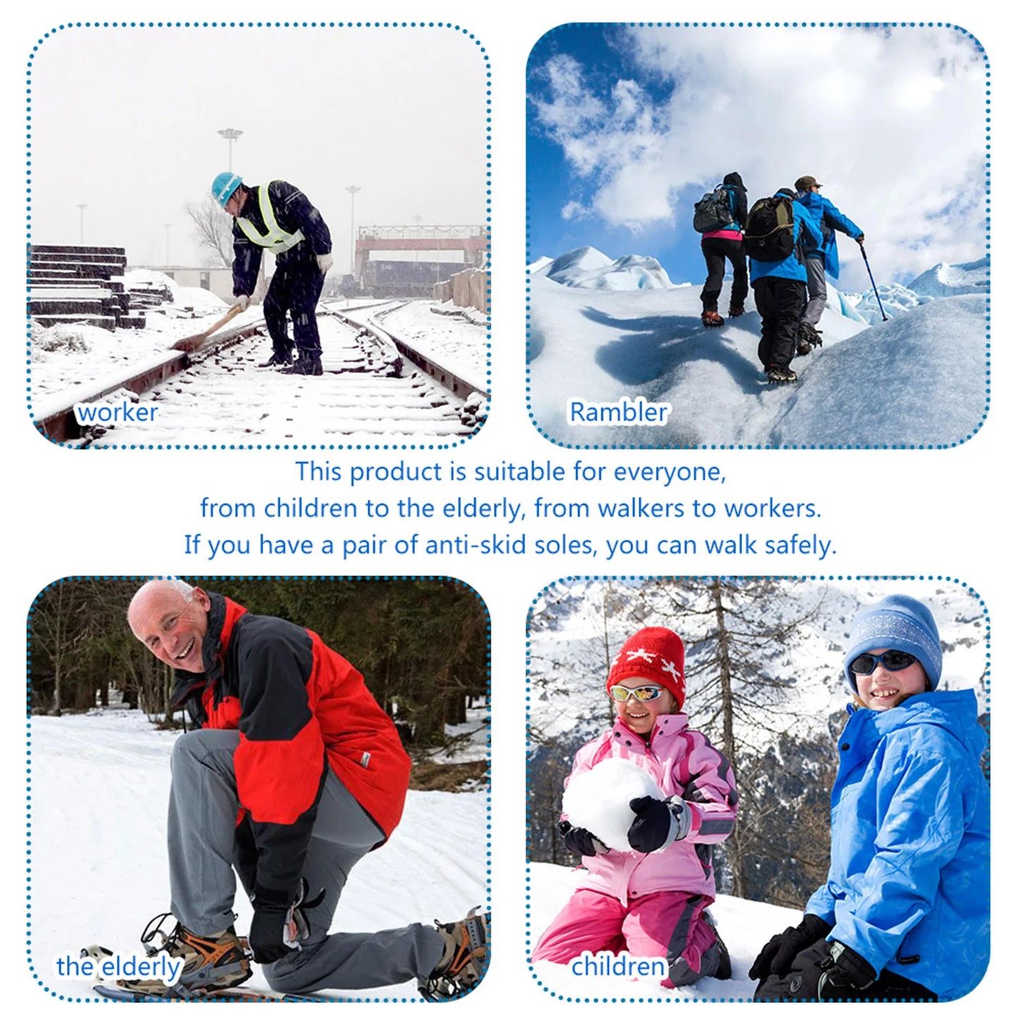 1/2Pair 19 Teeth Snow Spikes Crampons Anti Slip Ice Gripper Cleats Chain Claws for Hiking Climbing Fishing Walking Boots Cover ﻿